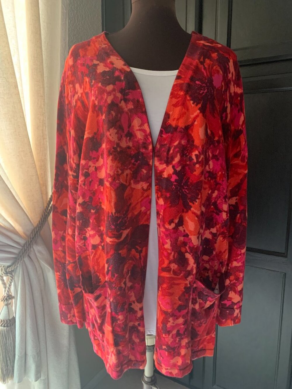 Isaac Mizrahi Live! Floral Printed V-Neck 2X Cardigan EUC